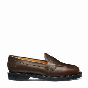 Men Solovair Gaucho Crazy Horse Penny Loafers Brown | S0-970-CH-G-030