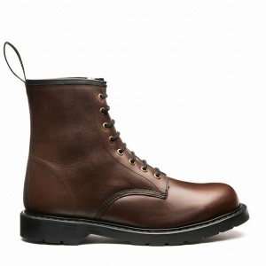 Men Solovair Gaucho Crazy Horse Shearling Lined 8 Eye Derby Boots Brown | LS8-551-CH-SHE-B-055