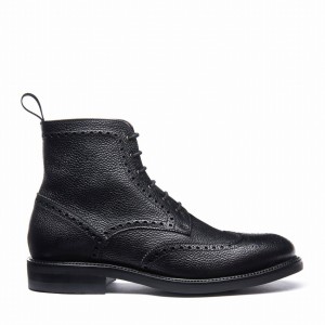 Men Solovair Grain-Calf 6 Eye Derby Brogue Boots Black | 019-BK-CC-065