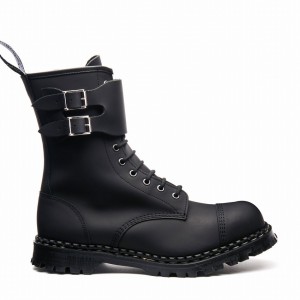 Men Solovair Greasy 10 Eye Steel Toe Capped Zip Twin Strap Derby Boots Black | GF10-1982-BG-ZIP-045