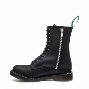 Men Solovair Greasy 11 Eye Zip Derby Boots Black | S11-981-BG-ZIP-G-030