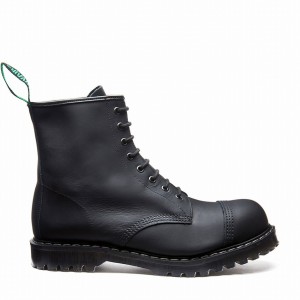 Men Solovair Greasy 8 Eye Steel Toe Derby Boots Black | SC8-1550-BG-G-060