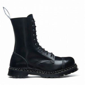 Men Solovair Hi-Shine 10 Eye Steel Toe Capped Derby Boots Black | GF10-1980-BK-030