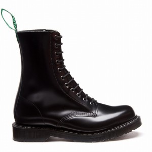 Men Solovair Hi-Shine 11 Eye Derby Boots Black | S11-981-BK-G-035