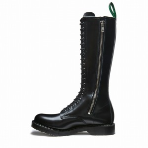 Men Solovair Hi-Shine 20 Eye Zip Derby Boots Black | S20-20-BK-ZIP-G-030