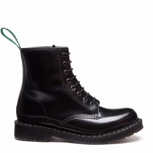 Men Solovair Hi-Shine 8 Eye Derby Boots Black | S8-551-BK-G-030