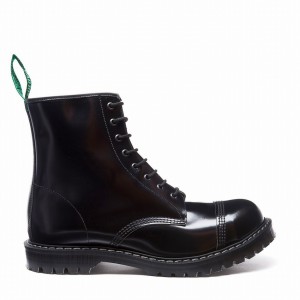 Men Solovair Hi-Shine 8 Eye Steel Toe Derby Boots Black | SC8-1550-BK-G-070