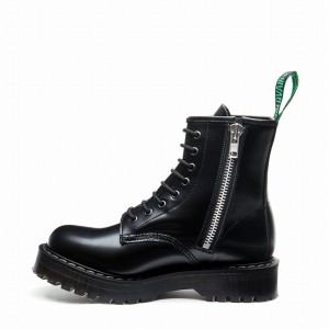 Men Solovair Hi-Shine 8 Eye Zipped Platform Derby Boots Black | S8-551-BK-ZIP-HIGH-G-030