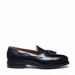 Men Solovair Hi-Shine Tassel Loafers Black | 130-131-065
