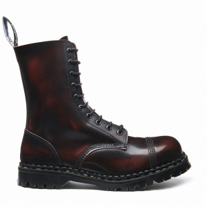 Men Solovair Rub-Off 10 Eye Steel Toe Capped Derby Boots Burgundy | GF10-1980-BUR-RO-030