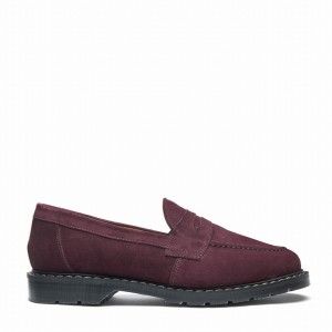 Men Solovair Suede Penny Loafers Burgundy | S0-970-AM-SUE-G-040