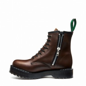 Women Solovair Gaucho Crazy Horse 8 Eye Zipped Platform Derby Boots Brown | S8-551-CH-ZIP-HIGH-G-030