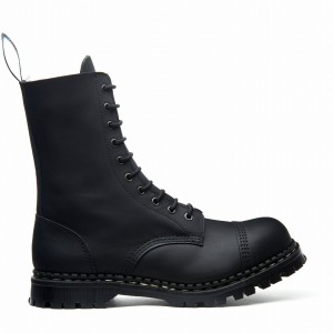 Women Solovair Greasy 10 Eye Steel Toe Capped Derby Boots Black | GF10-1980-BG-040