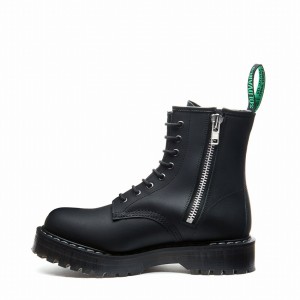 Women Solovair Greasy 8 Eye Zipped Platform Derby Boots Black | S8-551-BG-ZIP-HIGH-G-030