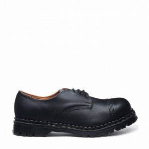 Women Solovair Greasy Steel Toe Capped Gibson Shoes Black | GF3-1370-BG-030