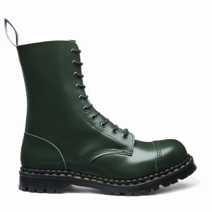 Women Solovair Hi Shine 10 Eye Steel Toe Capped Derby Boots Green | GF10-1980-GN-035