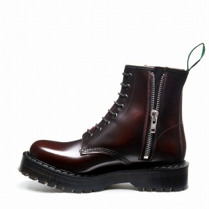 Women Solovair Rub-Off 8 Eye Zipped Platform Derby Boots Burgundy | S8-551-BUR-ZIP-HIGH-G-030