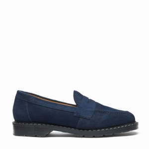 Women Solovair Suede Penny Loafers Navy | S0-970-BL-SUE-G-040