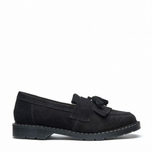 Women Solovair Suede Tassel Loafers Black | S0-1022-BK-SUE-G-040