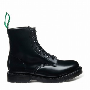 Women Solovair Vegan Hi-Shine 8 Eye Derby Boots Black | VS8-551-BK-SM-VEG-G-035