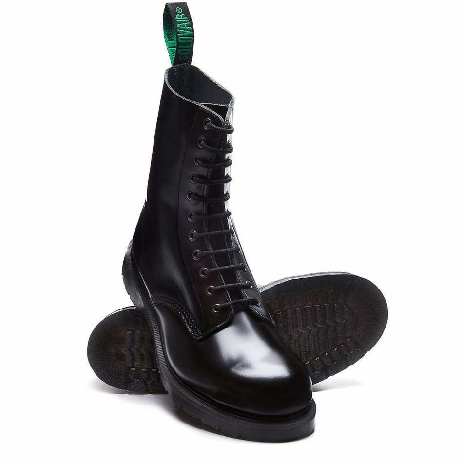Men Solovair 11 Eye Steel Toe Derby Boots Black | 11-1981-BK-060