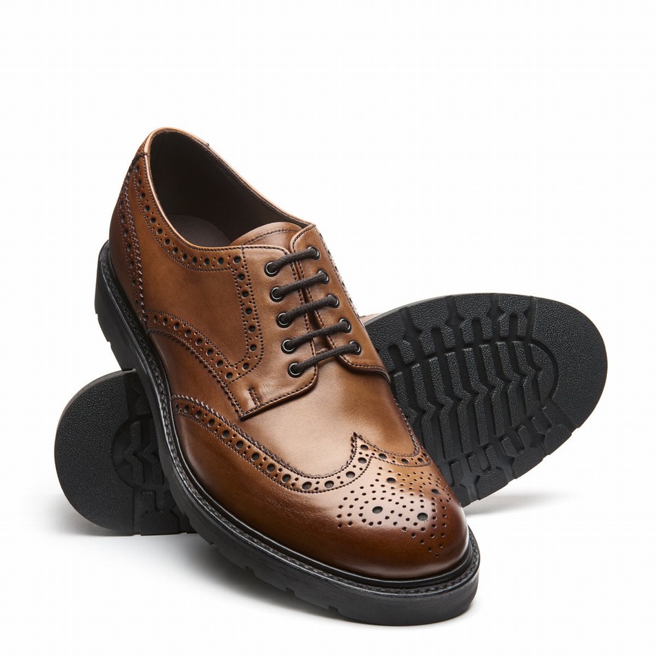 Men Solovair 5 Eye Gibson Brogue Shoes Brown | LS5-813-TAN-B-060