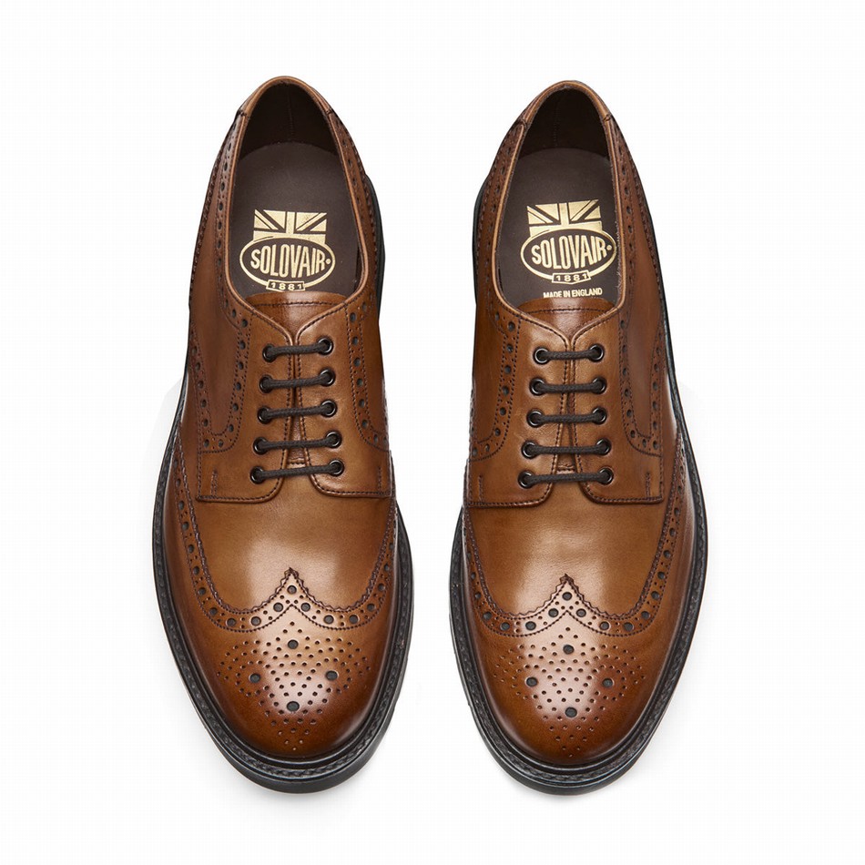 Men Solovair 5 Eye Gibson Brogue Shoes Brown | LS5-813-TAN-B-060