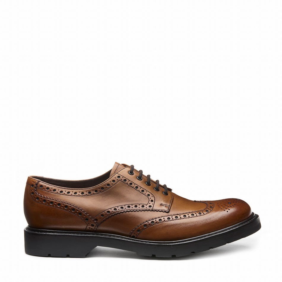 Men Solovair 5 Eye Gibson Brogue Shoes Brown | LS5-813-TAN-B-060