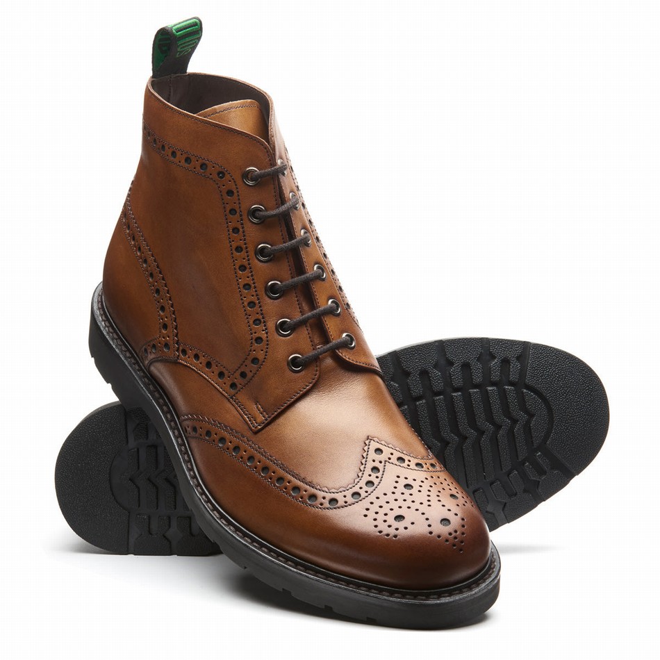Men Solovair 6 Eye Derby Brogue Boots Brown | LS6-019-TAN-B-060