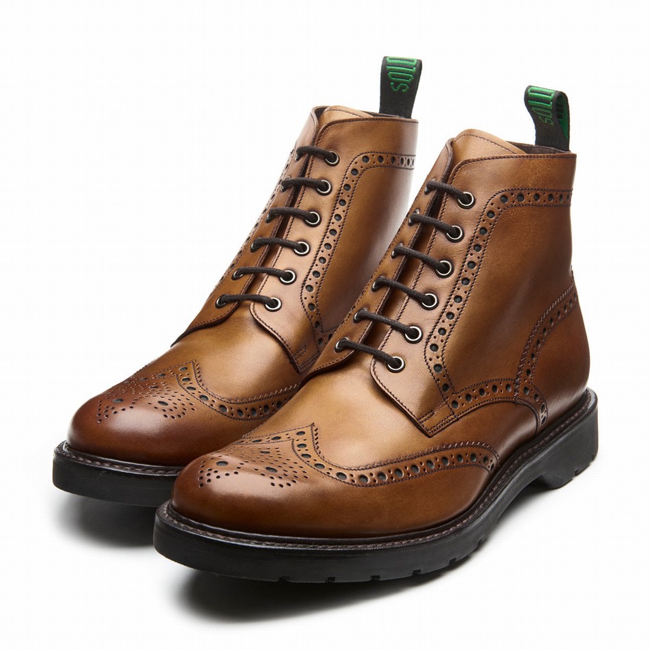 Men Solovair 6 Eye Derby Brogue Boots Brown | LS6-019-TAN-B-060
