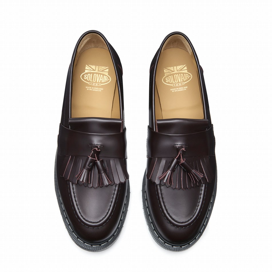 Men Solovair Cordovan Tassel Loafers Burgundy | S0-1022-COR-G-030