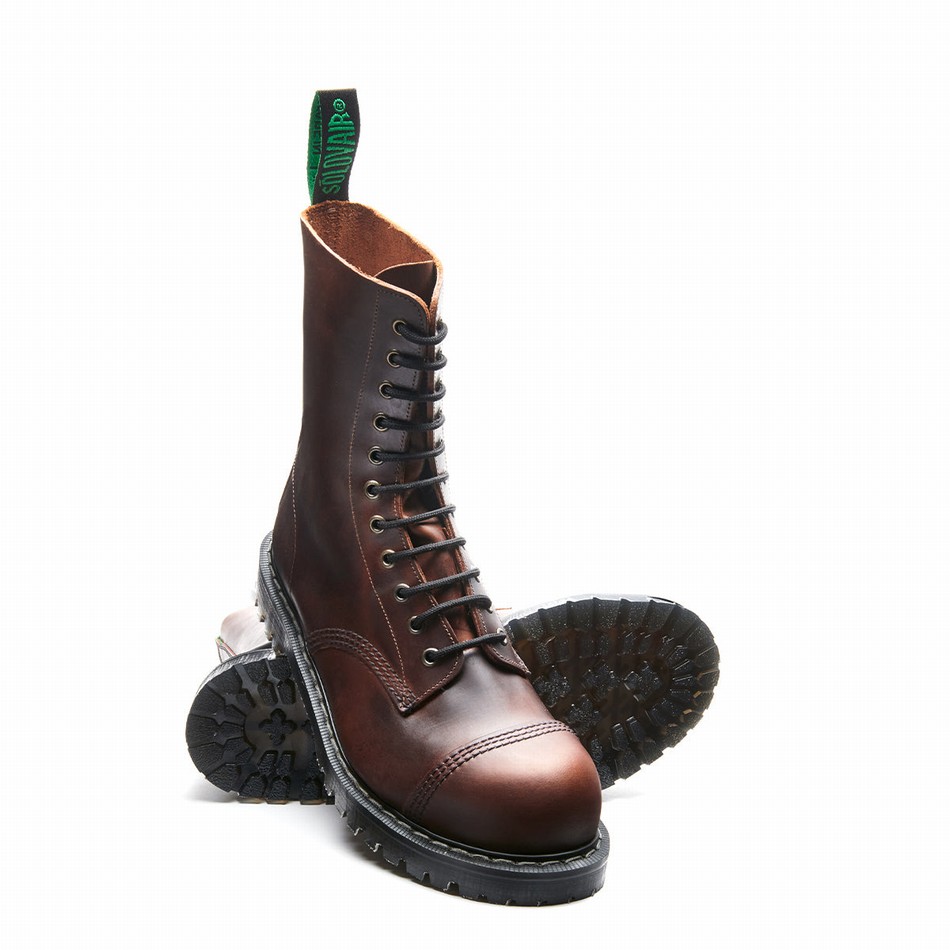 Men Solovair Gaucho Crazy Horse 11 Eye Steel Toe Derby Boots Brown | SC11-1980-CH-G-060