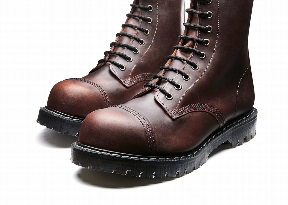 Men Solovair Gaucho Crazy Horse 11 Eye Steel Toe Derby Boots Brown | SC11-1980-CH-G-060