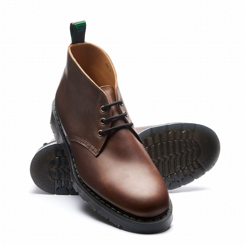 Men Solovair Gaucho Crazy Horse 3 Eye Chukka Boots Brown | S3-080-CH-G-030