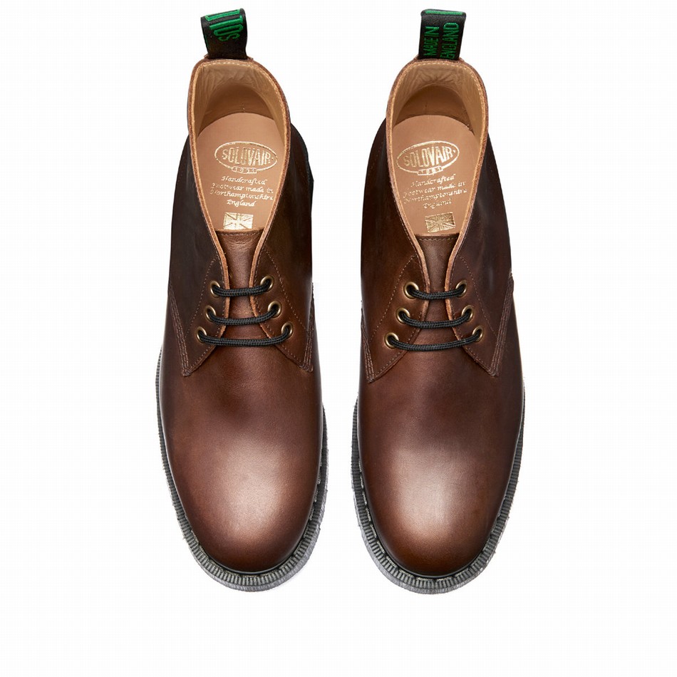 Men Solovair Gaucho Crazy Horse 3 Eye Chukka Boots Brown | S3-080-CH-G-030