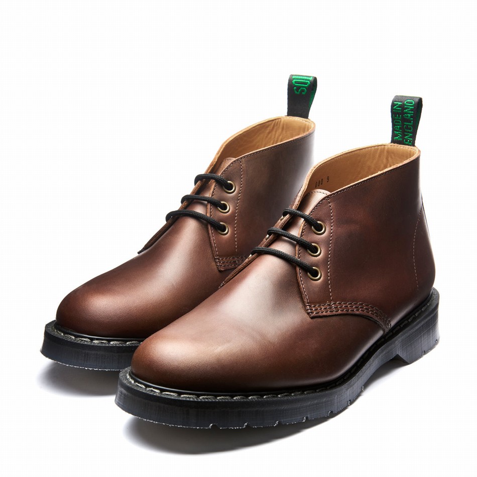Men Solovair Gaucho Crazy Horse 3 Eye Chukka Boots Brown | S3-080-CH-G-030