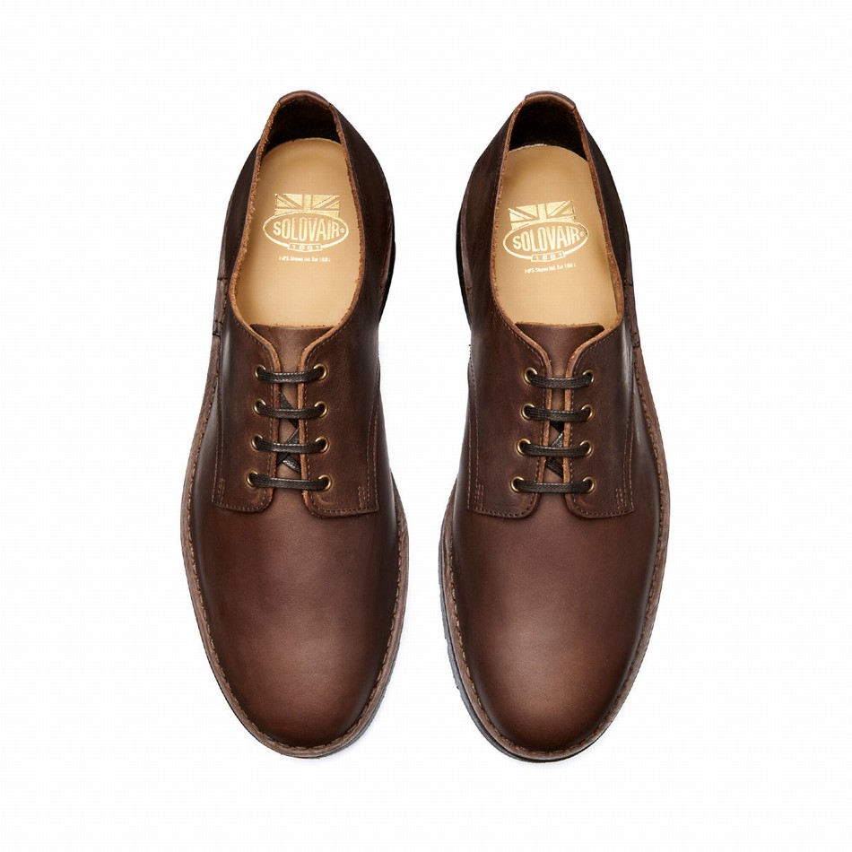 Men Solovair Gaucho Crazy Horse 4 Eye Gibson Shoes Brown | 390-015-060
