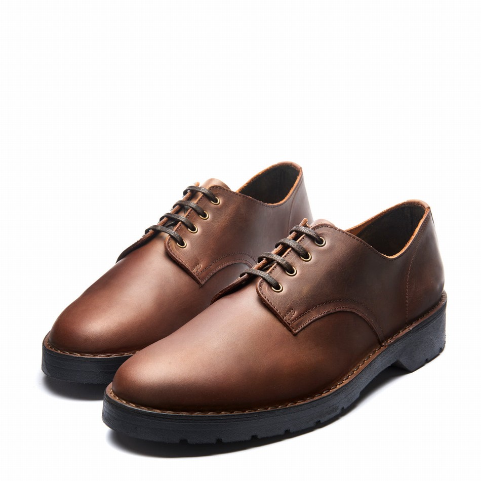 Men Solovair Gaucho Crazy Horse 4 Eye Gibson Shoes Brown | 390-015-060