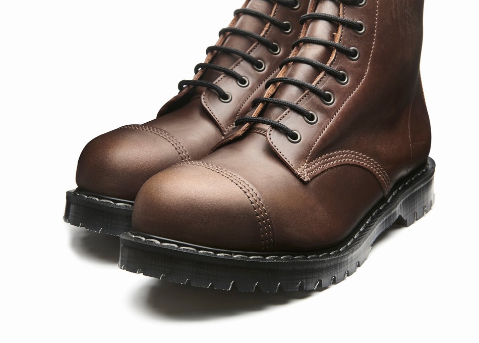 Men Solovair Gaucho Crazy Horse 8 Eye Steel Toe Derby Boots Brown | SC8-1550-CH-G-060