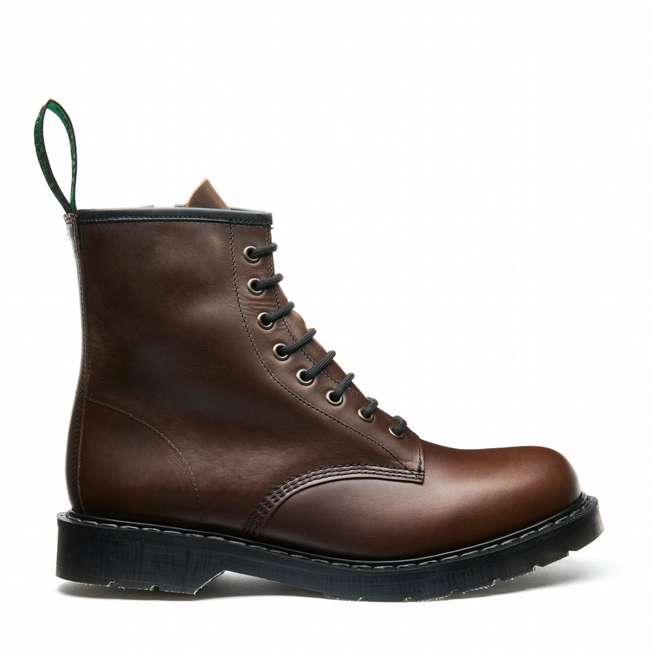 Men Solovair Gaucho Crazy Horse 8 Eye Zip Derby Boots Brown | S8-551-CH-ZIP-G-030