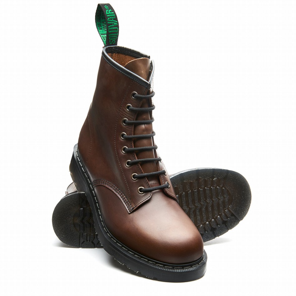 Men Solovair Gaucho Crazy Horse 8 Eye Zip Derby Boots Brown | S8-551-CH-ZIP-G-030
