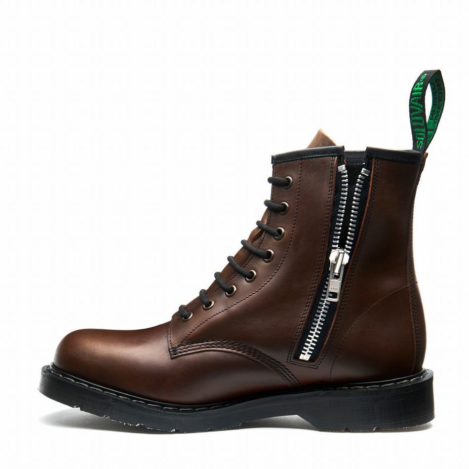 Men Solovair Gaucho Crazy Horse 8 Eye Zip Derby Boots Brown | S8-551-CH-ZIP-G-030