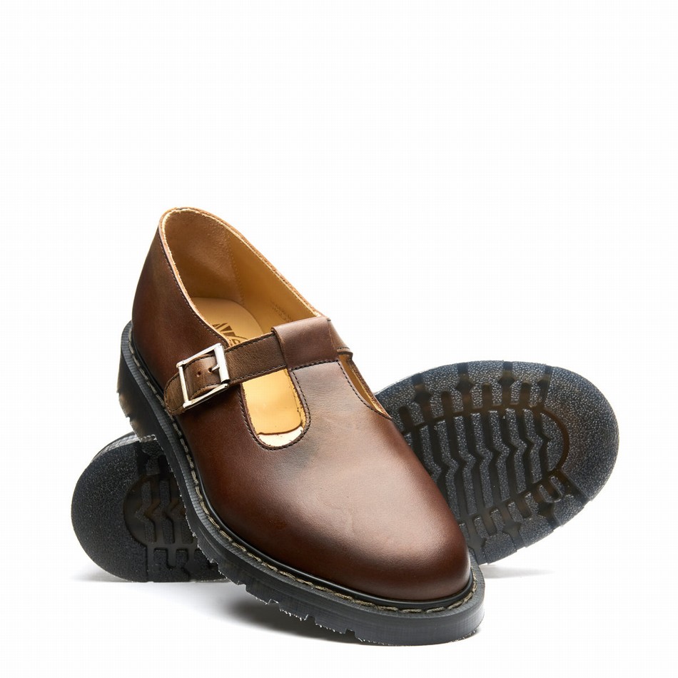 Men Solovair Gaucho Crazy Horse Mary Jane Shoes Brown | S0-393-CH-G-030