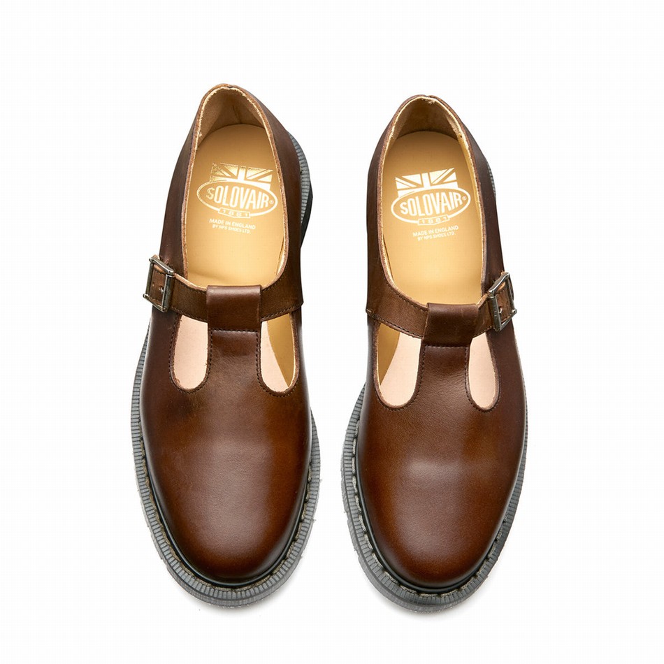 Men Solovair Gaucho Crazy Horse Mary Jane Shoes Brown | S0-393-CH-G-030