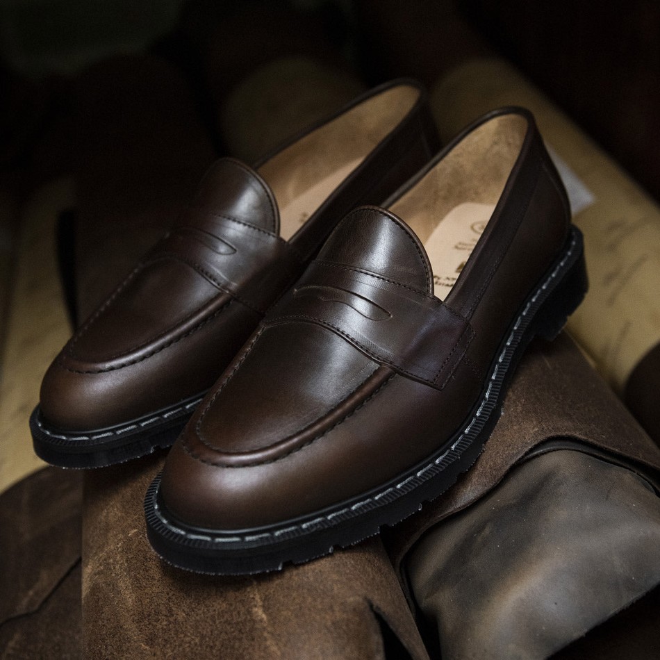 Men Solovair Gaucho Crazy Horse Penny Loafers Brown | S0-970-CH-G-030