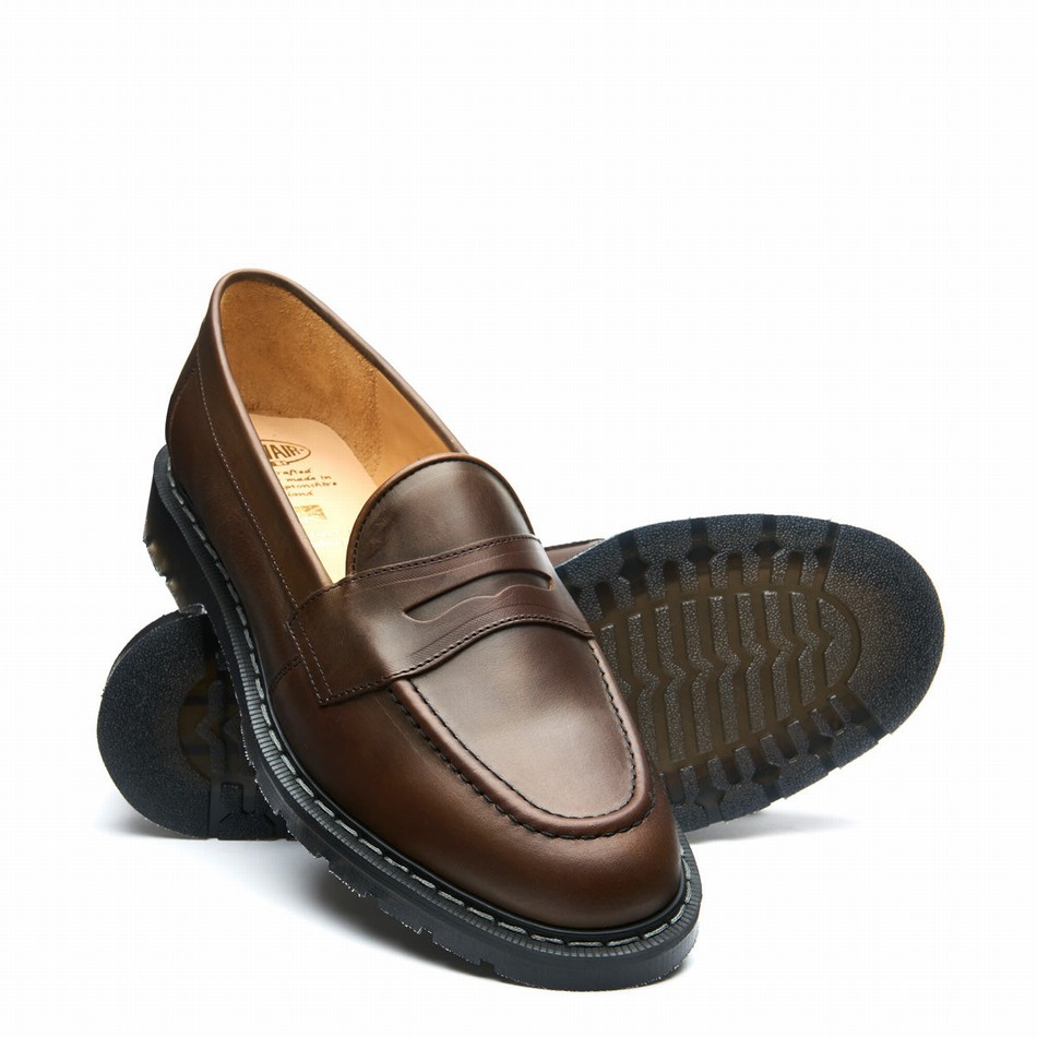 Men Solovair Gaucho Crazy Horse Penny Loafers Brown | S0-970-CH-G-030