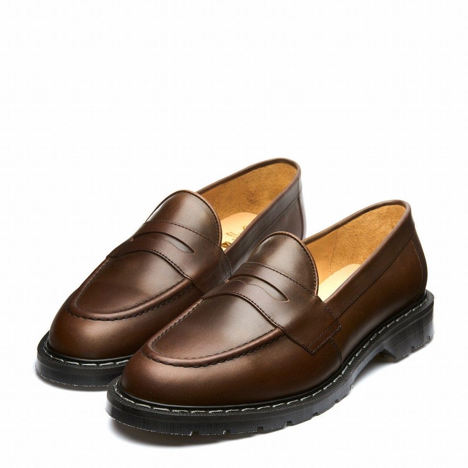 Men Solovair Gaucho Crazy Horse Penny Loafers Brown | S0-970-CH-G-030