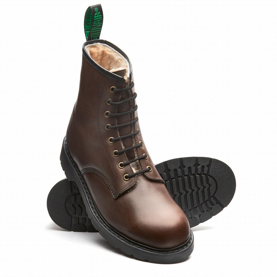 Men Solovair Gaucho Crazy Horse Shearling Lined 8 Eye Derby Boots Brown | LS8-551-CH-SHE-B-055