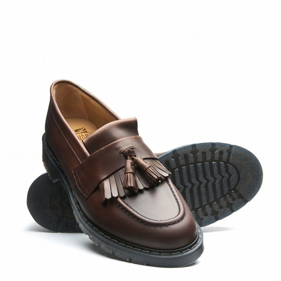 Men Solovair Gaucho Crazy Horse Tassel Loafers Brown | S0-1022-CH-G-030