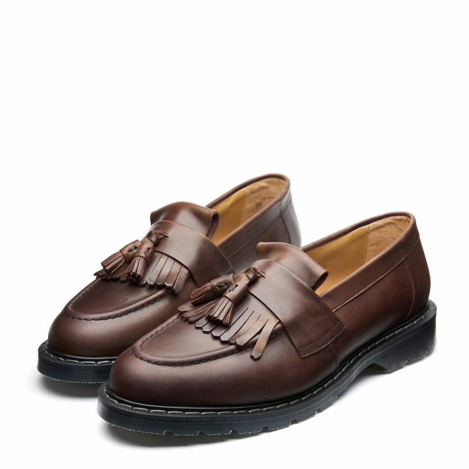 Men Solovair Gaucho Crazy Horse Tassel Loafers Brown | S0-1022-CH-G-030
